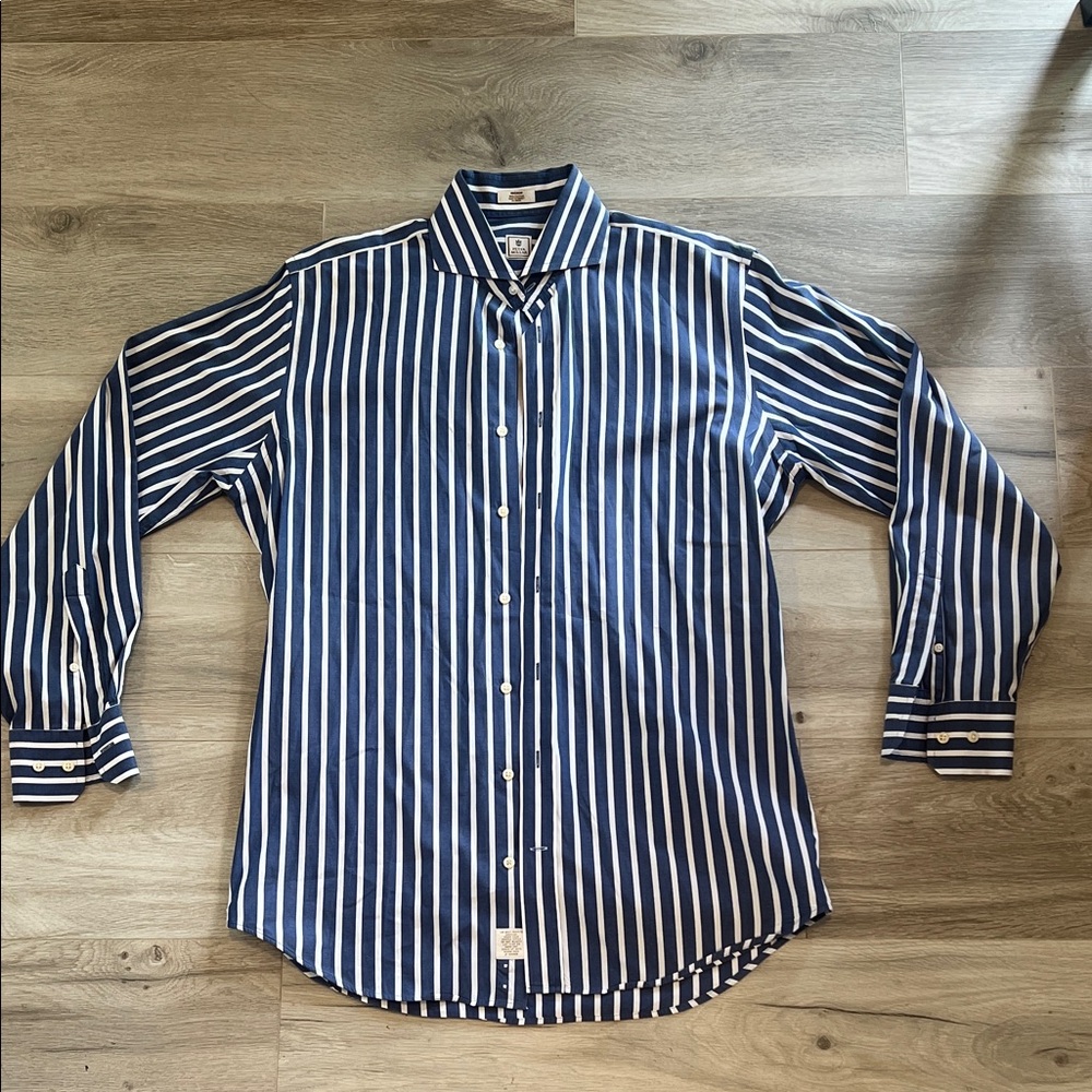Peter Millar Navy and White Striped Dress Shirt